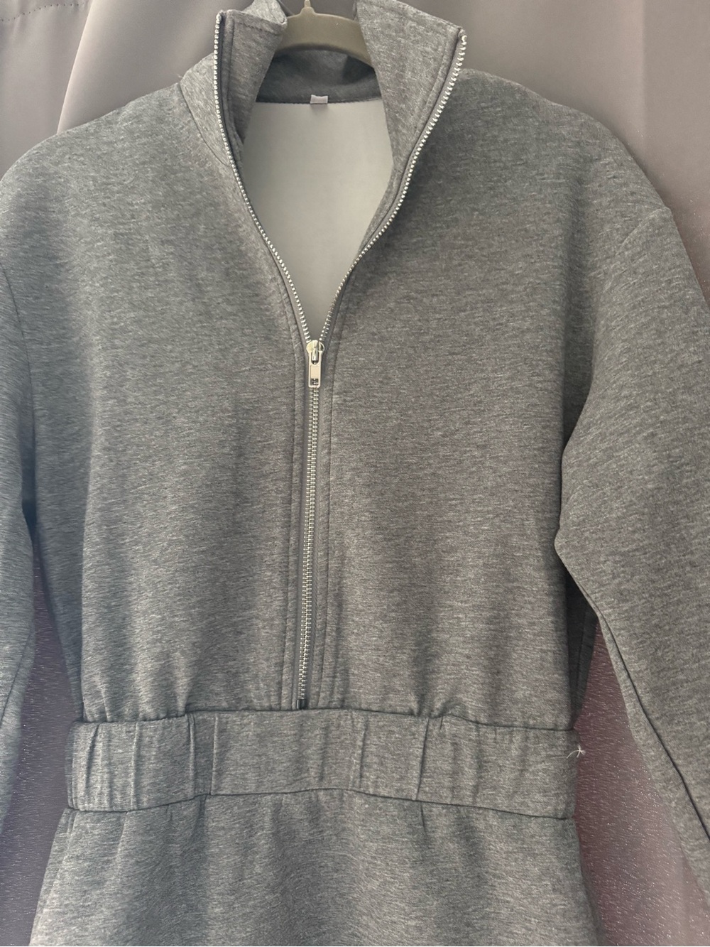 Women’s Gray Zip-Front Dress with Elastic Waist